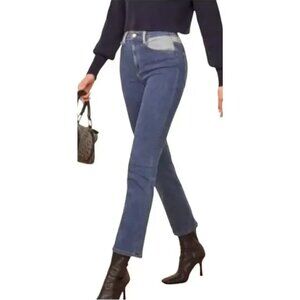Reformation Jodi Two Tone Stretch Denim High Rise Straight Leg